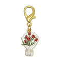 Enamel Tulip Bouquet Keychain Gold Clasp Red Or Pink view 6