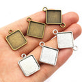 Square Double-Loop Bezel Connectors in Silver and Bronze Tones view 1