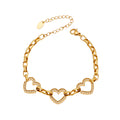Gold Steel Open Heart Pave Link Chain Bracelets Extender Clasp view 5