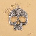 Large Floral Engraved Skull Metal Charm in Eight Finishes view 11