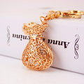 Gold Tone Money Bag Keychain Pink Cabochons Clear Rhinestones view 4