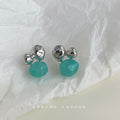 Silver Organic Double Bead Aqua Faceted Drop Earrings view 3
