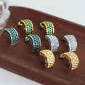 C-Shape Pave Crystal Hoop Stud Earrings Gold Steel Tones view 2
