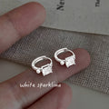 Silver Tone Square And Cross Clear Stone Huggie Hoop Earrings view 6