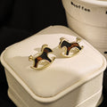 Black Leopard Pattern Rocking Horse Gold Stud Earrings view 2