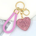 Rhinestone Heart Keychain Braided Cord Gold Tone Metal Charm view 1