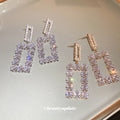 Silver Tone Crystal Open Rectangle Drop Earrings Jewelry view 4