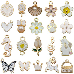 Small Zinc Alloy White Enamel Motif Charms and 20-Pack Mixes