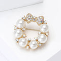 Pearl Circle Bow Brooch Rhinestone AB Crystal Silver Gold view 2