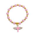 Pink Cross Bead Stretch Bracelet Gold Winged Cross Charm view 5