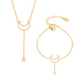 Crescent Moon Star Zircon Y Drop Necklaces Bracelets Gold Steel view 5