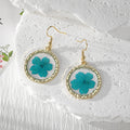 Gold Round Frame Pressed Flower Resin Drop Earrings view 4