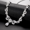 Black Silver Tone Crystal Ribbon Bow Metal Necklace and Earring Set view 4
