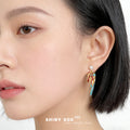 Gold Tone Aqua Red Ribbon Swirl Pearl Top Drop Stud Earrings view 2