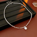 Silver Tone Fine Chain Necklace With White Pearl Drop view 6