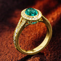 Gold Oval Teal Center Halo Clear Stone Ring Sizes 6-10 view 2