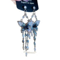 Blue Crystal Butterfly Long Tassel Stud Earrings Statement Pair view 5
