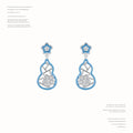 Blue Enamel Gourd Drop Earrings Silver Tone Flower Posts view 1