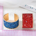 Gold Tone Wide Glitter Adjustable Cuff Bracelets with Bordered Edges view 5