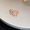 Gold Tone Leaf Open Ring With Pink Ivory Purple Or Blue Inlay view 6