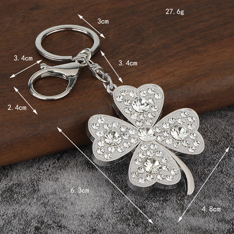 Rhinestone Four-Leaf Clover Metal Keychain Bag Charm Accessory