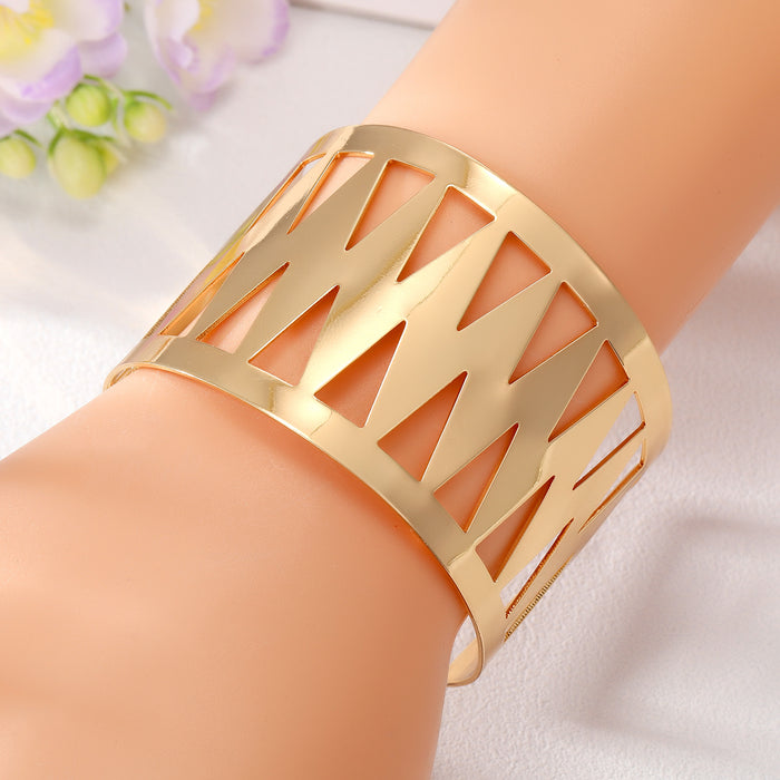 Gold Tone Wide Openwork Triangle Geometric Cuff Bracelet