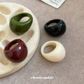 Glossy Resin Dome Chunky Ring Red Green Black Cream view 1
