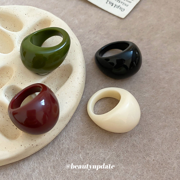 Glossy Resin Dome Chunky Ring Red Green Black Cream