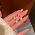 Silver Starburst Pearl Drop Stud Earrings Fashion Jewelry view 3