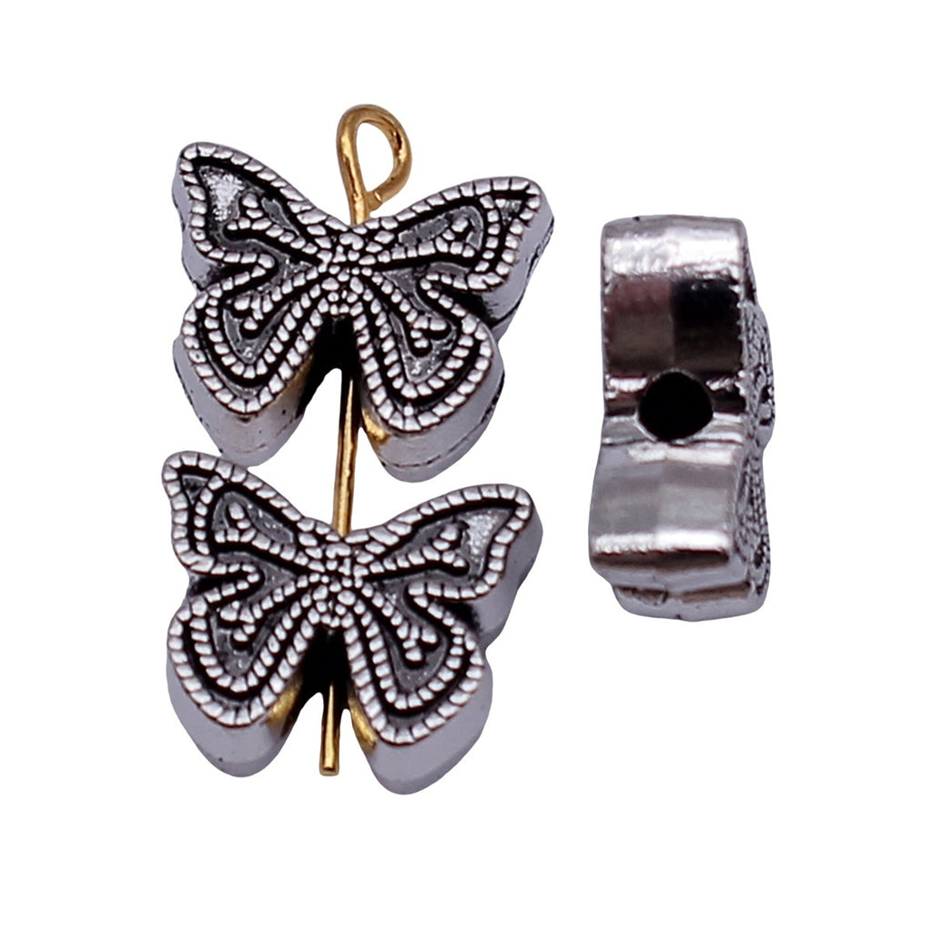 13x10x4.8mm 2.4g Antique Silver Zinc Alloy Double Sided Butterfly Through Hole Beads for DIY Jewelry Making