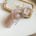 Sheer Fabric Bow Banana Hair Clips Crystal Center Three Colors view 7