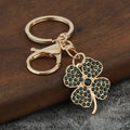 Rhinestone Four-Leaf Clover Zinc Alloy Keychain Bag Charm