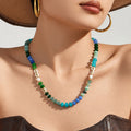 Colorful Natural Stone Rondelle Pearl Beaded Necklace 42.5+5cm view 2