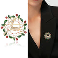 Christmas Reindeer Wreath Enamel Brooch with Red Berries view 2