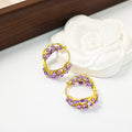 Gold Purple Rhinestone Openwork Huggie Hoop Earrings view 1