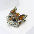 Crystal Fox Head Brooch Brown or Blue Rhinestone Metal Pin view 3