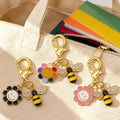 Enamel Bee Flower Smile Keychain Gold Clasp Five Colors view 4
