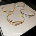 Silver Tone Multirow Open Cuff With Bow Or Round Crystal Center view 4