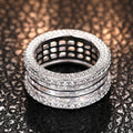 White Gold Tone Wide Multi Row Baguette Crystal Band Ring view 2