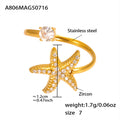 Ocean Zircon Open Rings Starfish Shell Fishtail Gold Steel view 9