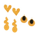 Textured Heart Fan Black Stone And Stacked Disc Drop Earrings view 5