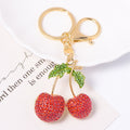 Double Cherry Rhinestone Keychain Green Leaves Three Colors view 7