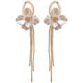 White Flower and Gold Chain Tassel Statement Earrings view 5