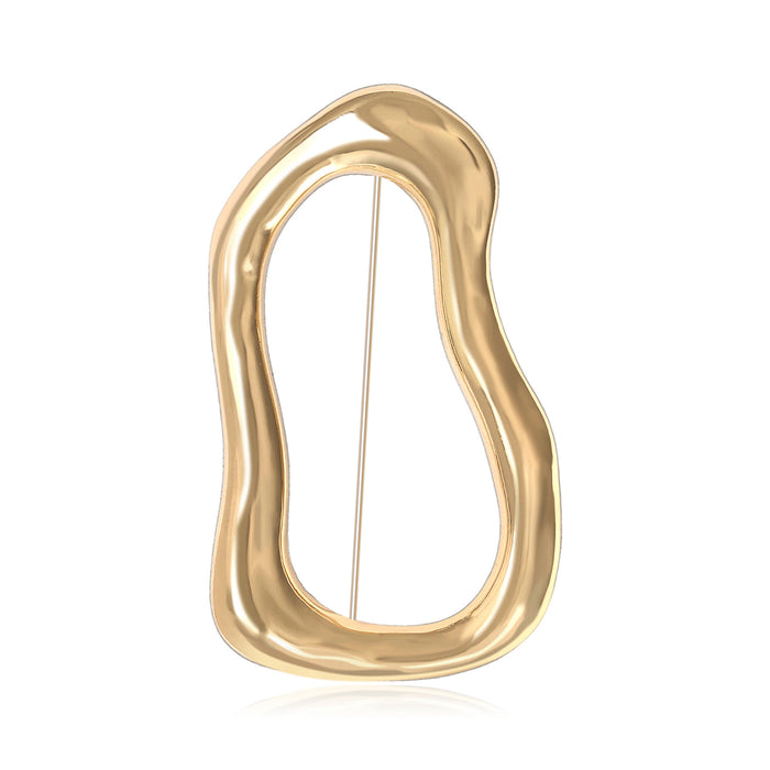 Irregular Open Loop Brooch In Smooth Gold And Silver Tones