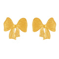 Textured Bow Stud Earrings And Bow Pendant Necklace Gold Steel view 5