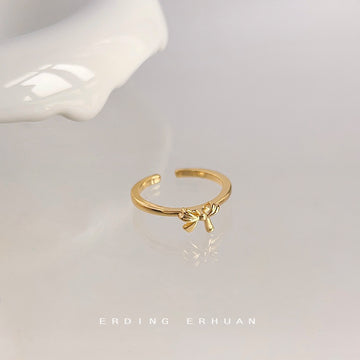 Gold Open Adjustable Bow Ring Slim Band Metal Style