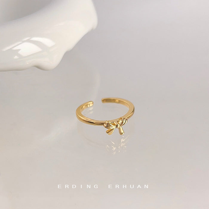 Gold Open Adjustable Bow Ring Slim Band Metal Style
