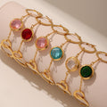 Gold Circle Link Bracelet With Faceted Czech Glass Stones view 2