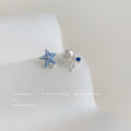 Silver Tone Blue Starfish And Jellyfish Asymmetric Stud Earrings view 3