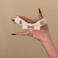 White Ribbon Snowflake and Clear Pendant Choker Necklace view 2